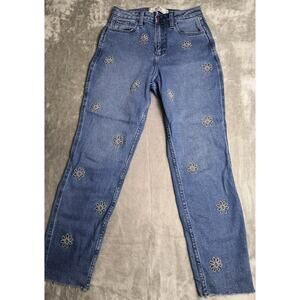 Hollister Curvy High Rise Mom Jeans with Floral Embroidery - Size 1R 25/27